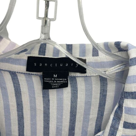 Sanctuary tomboy Striped Boyfriend Button Down Shirts Blue White Size Medium EUC - Picture 8 of 10